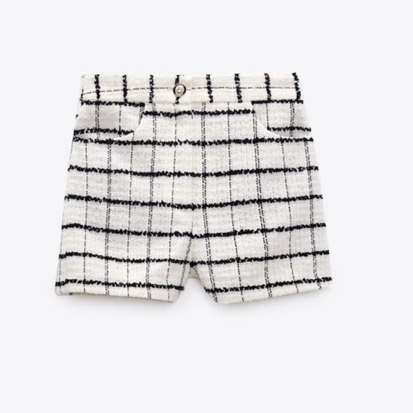ZARA SET TEXTURED WEAVE PLAID CROPPED JACKET AND SHORTS - Picture 6 of 12